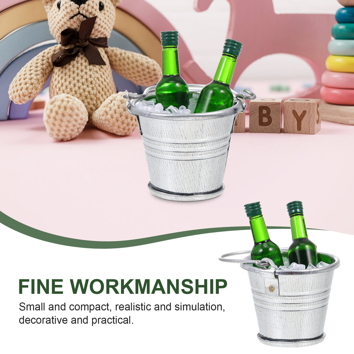Mini Beer Bottles Galvanized Buckets Dollhouse Bar Supplies P12469