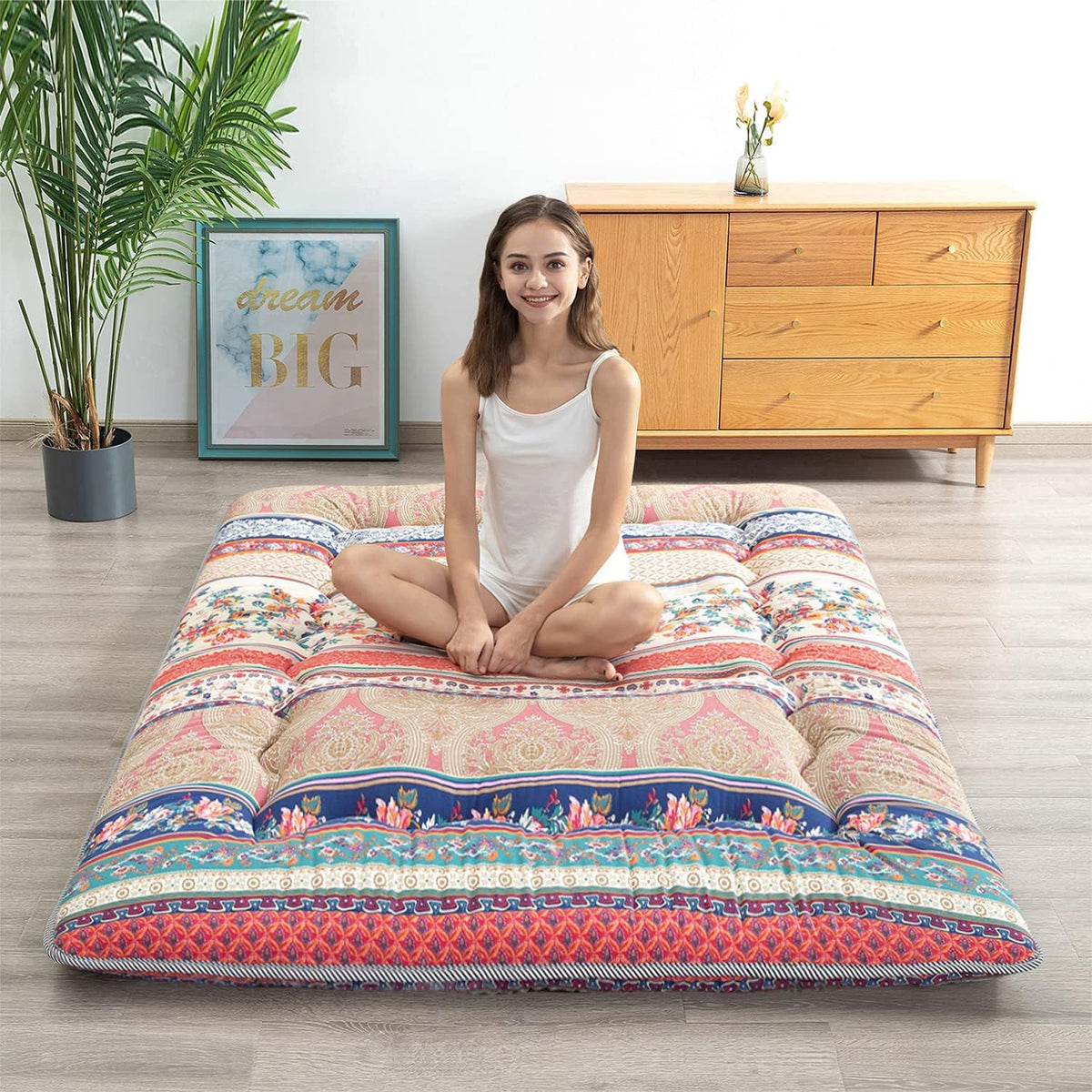 Black Geometric Pattern Japanese Floor Mattress Twin R259802