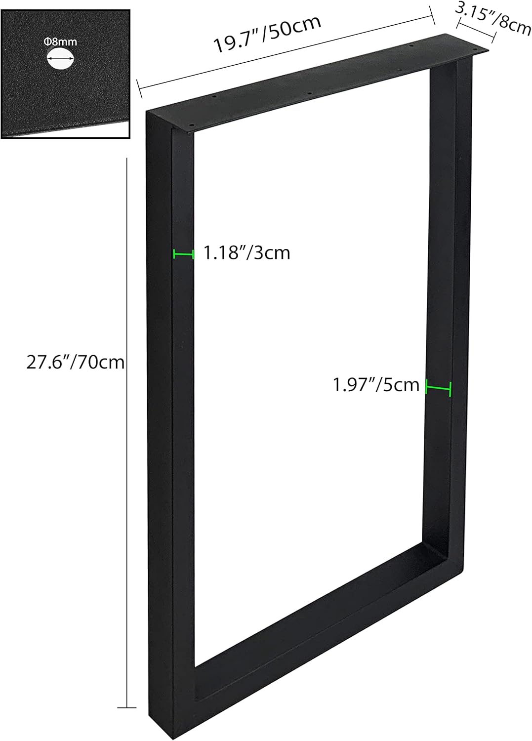 Black Cast Iron Metal Square Tube Table Legs 28 inch 2 PCS O433