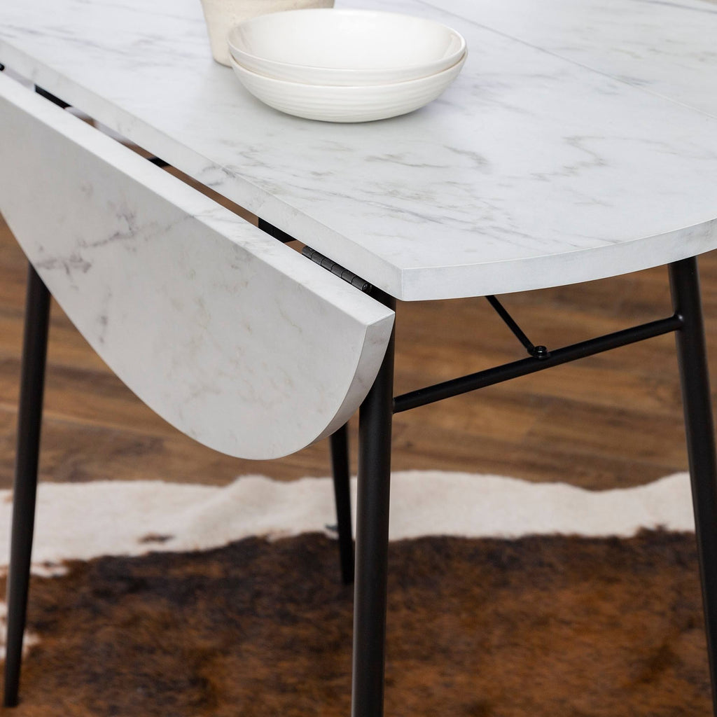 White Faux Marble Drop Leaf Dining Table B697