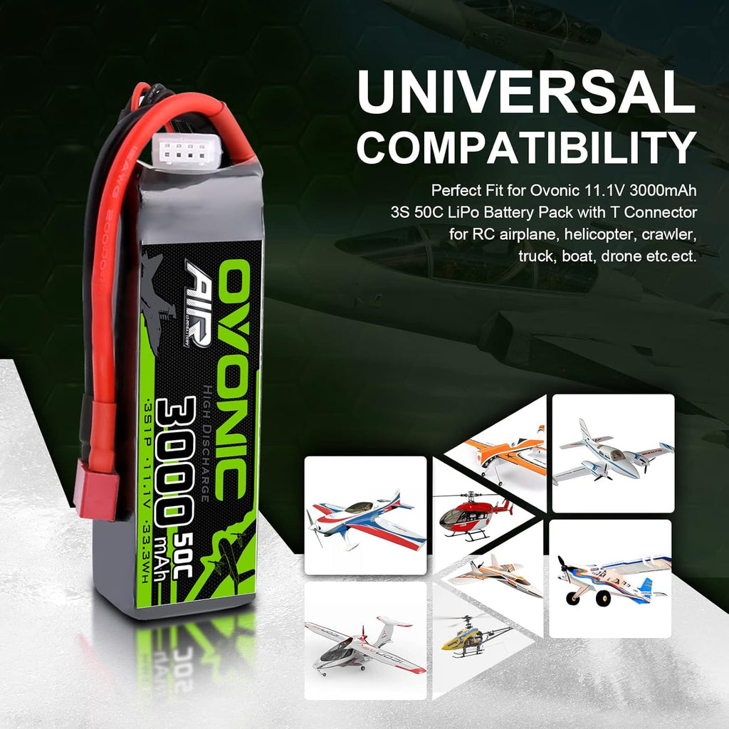 3S Lipo Battery 50C 3000mAh 11.1V with Dean-Style T Connector (2 Packs) L2379