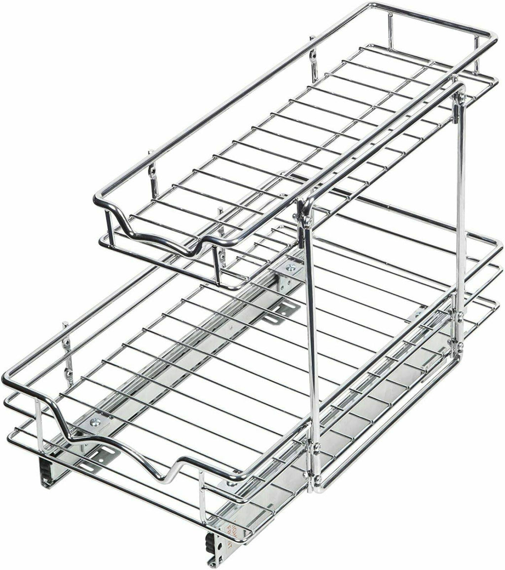 Silver Two Tier Sliding Under Cabinet Organizer O747