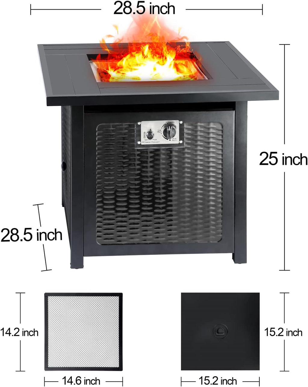 28 Inch Black Square Propane Fire Pit Table I452