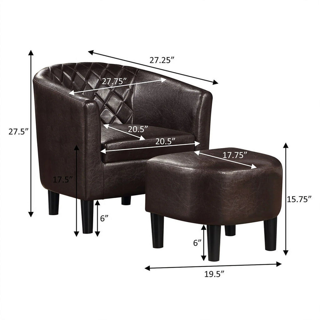 Espresso Faux Leather Fabric Accent Chair with Ottoman D7718