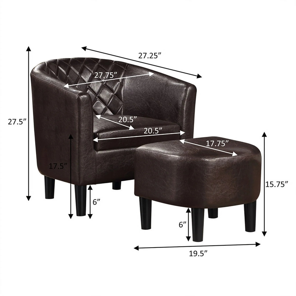 Espresso Faux Leather Fabric Accent Chair with Ottoman D7718