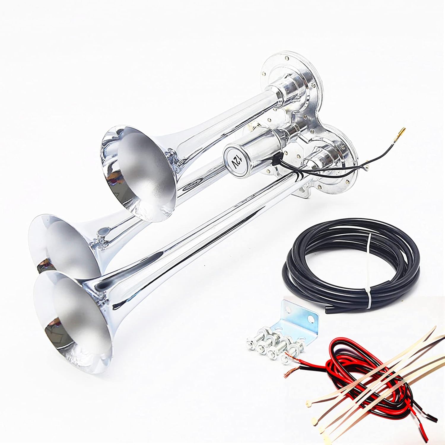 Galvanized Chrome four-tube Air loudspeaker with solenoid valve 165DB Electric set for 12V Truck Alarm L6429