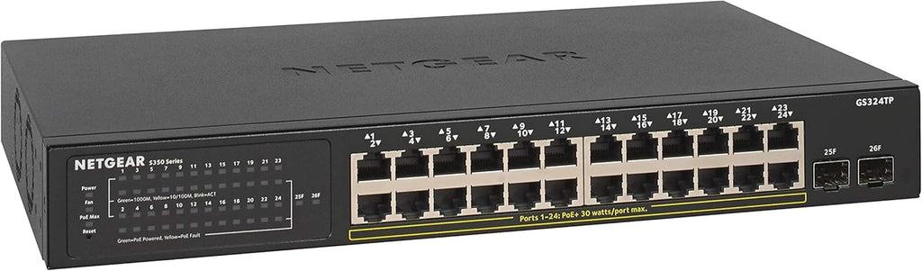26-Port PoE Gigabit Ethernet Smart Switch, Managed, 24 x PoE+ @ 190W, 2 x 1G SFP, Desktop or Rackmount S7594