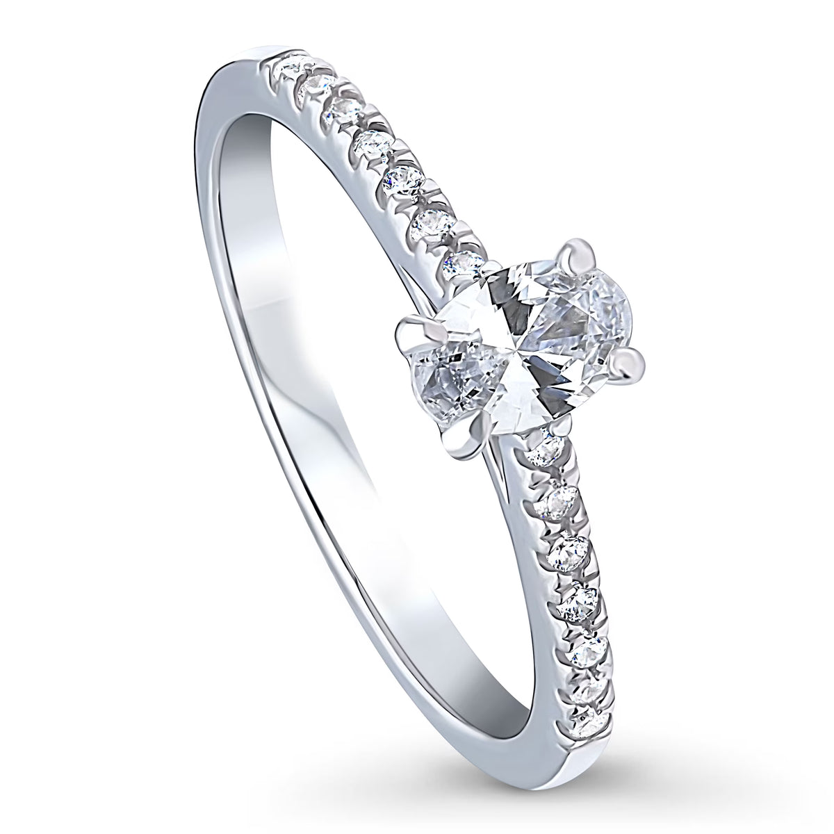 Sterling Silver Oval Cut Cubic Zirconia Promise Ring, Rhodium Plated Size 9 W91394