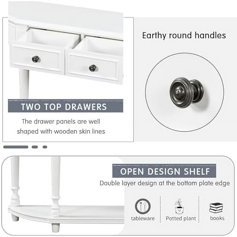 Antique White Wood Half Console Table with Drawers P74729