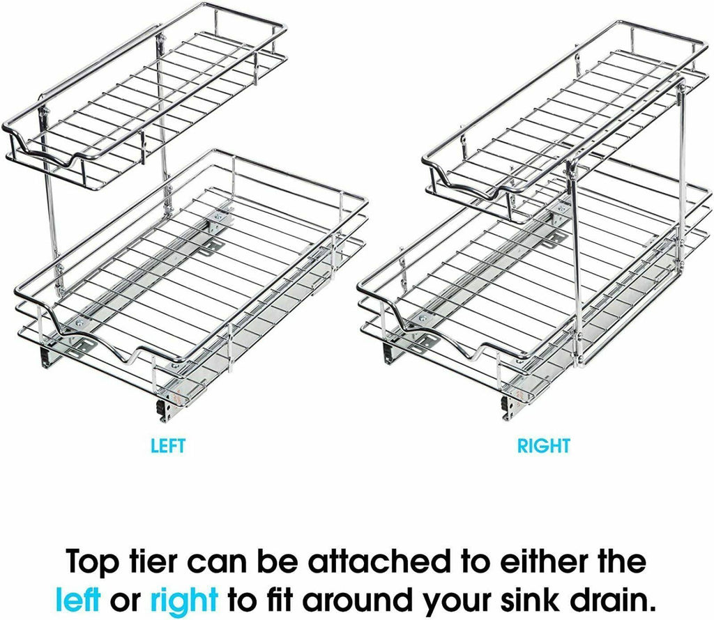 Silver Two Tier Sliding Under Cabinet Organizer O747