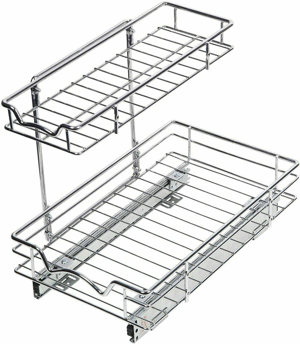 Silver Two Tier Sliding Under Cabinet Organizer O747