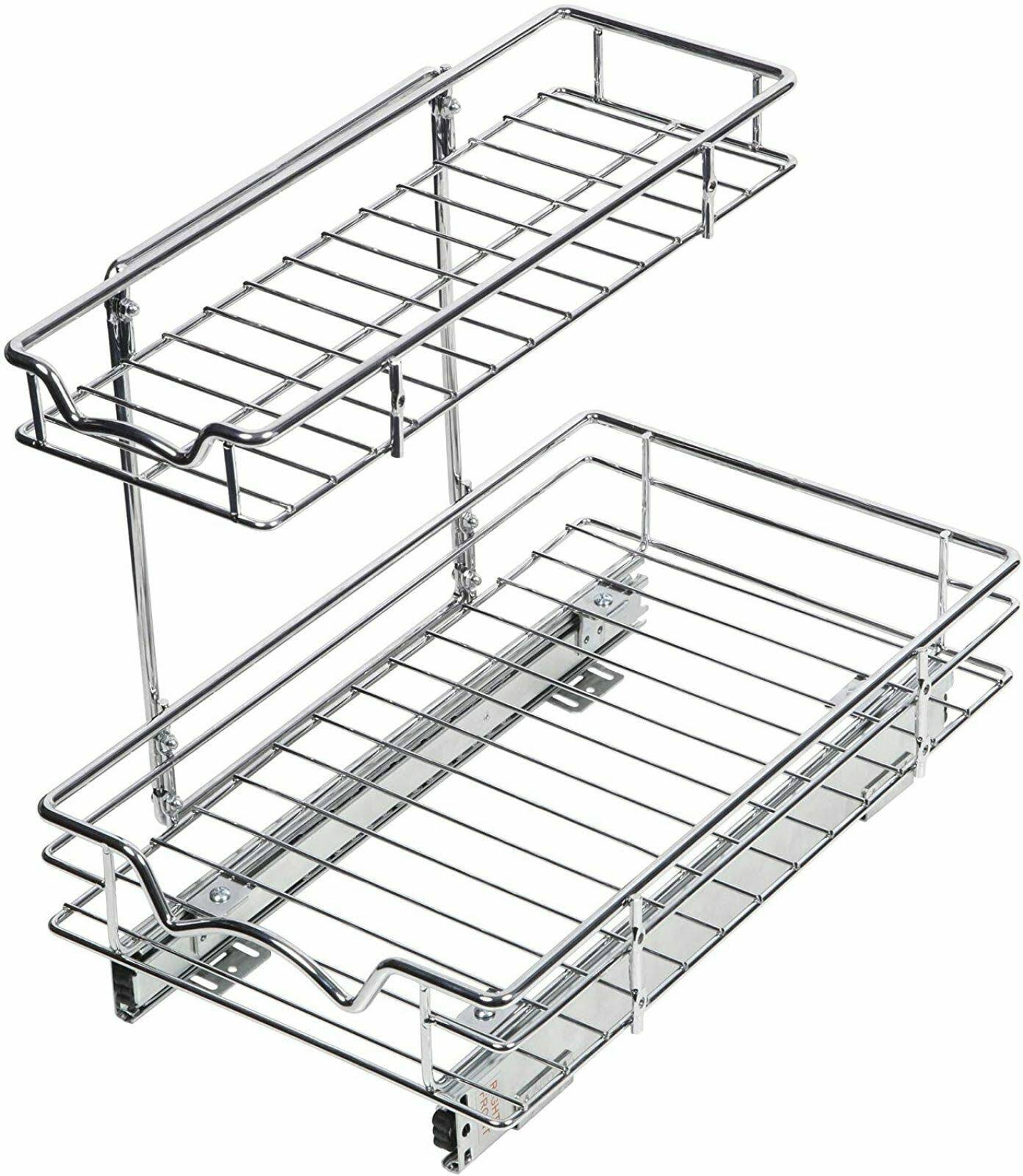 Silver Two Tier Sliding Under Cabinet Organizer O747