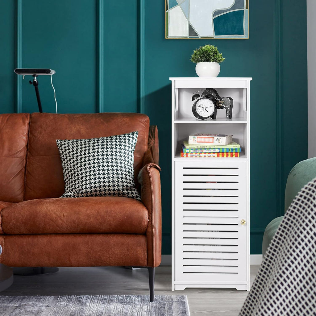 White 5 Tiers Floor Standing Storage Cabinet with Door and Shelf H8919