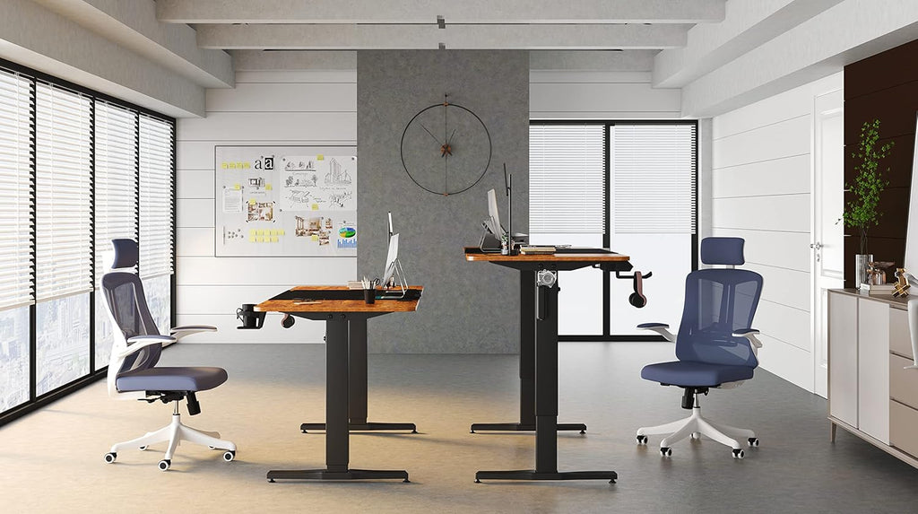 55 inch Adjustable Height Electric Standing Desk with Cup Holder, Headphone Hook, Cable Manager, Mouse pad, Walnut Wood J158856
