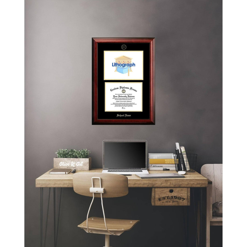 Gold Embossed Diploma Frame with Campus Images Lithograph O742
