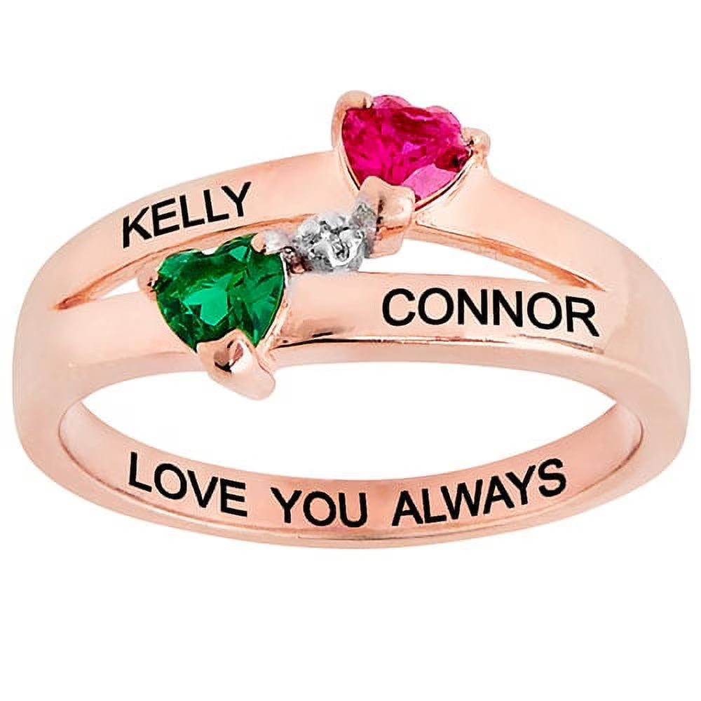 14K Rose Gold over Sterling Birthstone Heart Diamond Accent Ring F26039