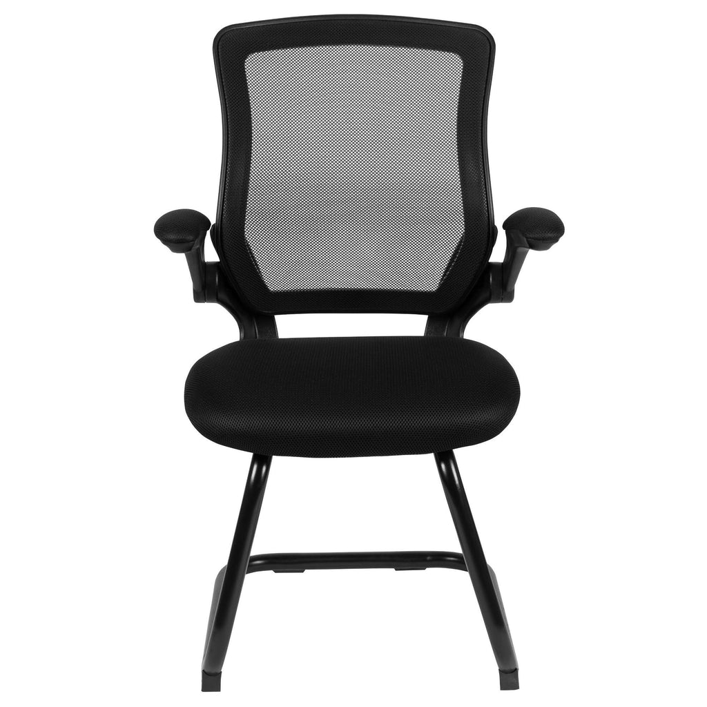 Black Mesh Sled Base Office Chair with Flip-Up Arms J7784