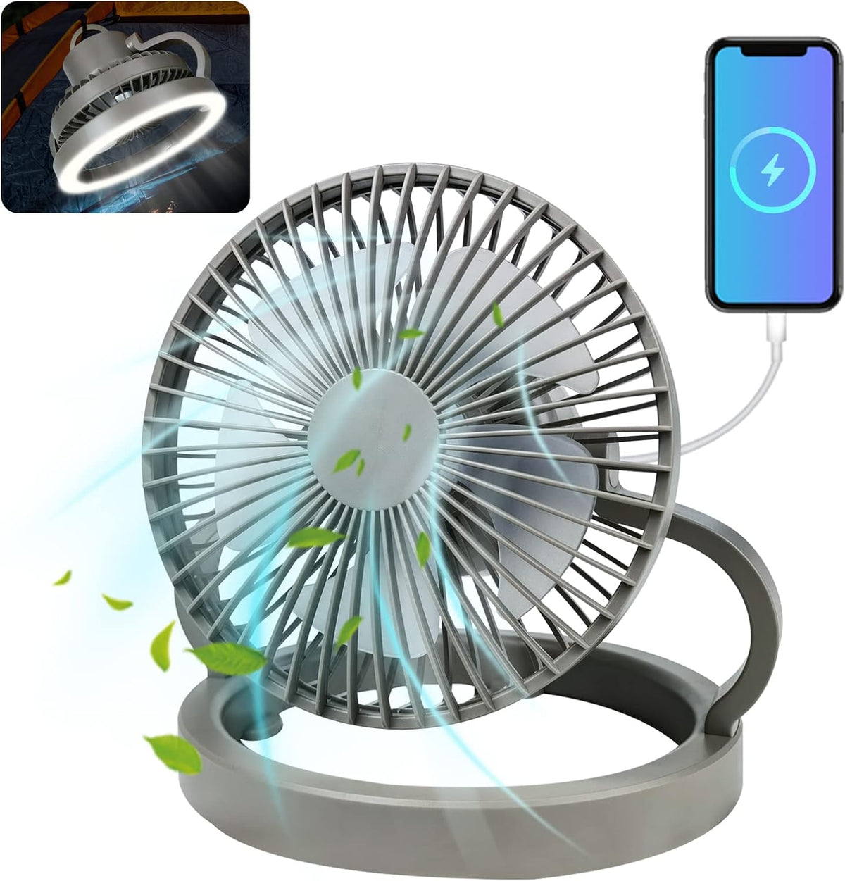 White Rechargeable Camping Fan with LED Lantern, Pack of 2 J47693