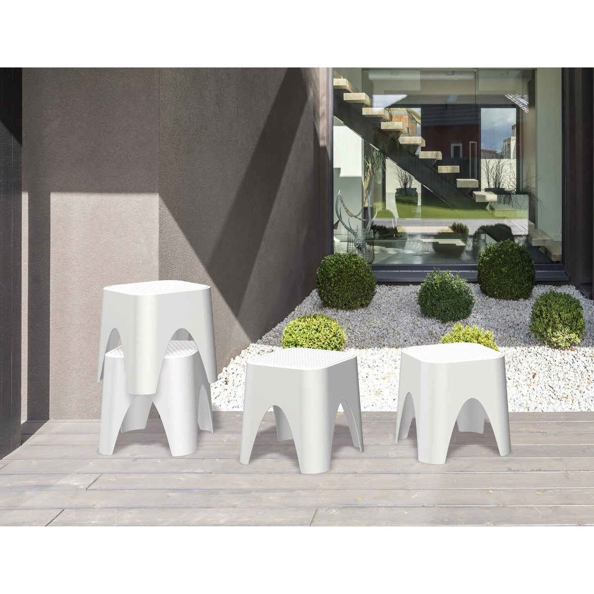 Grey Stackable Rattan Top Side Table Set of 2 O6286