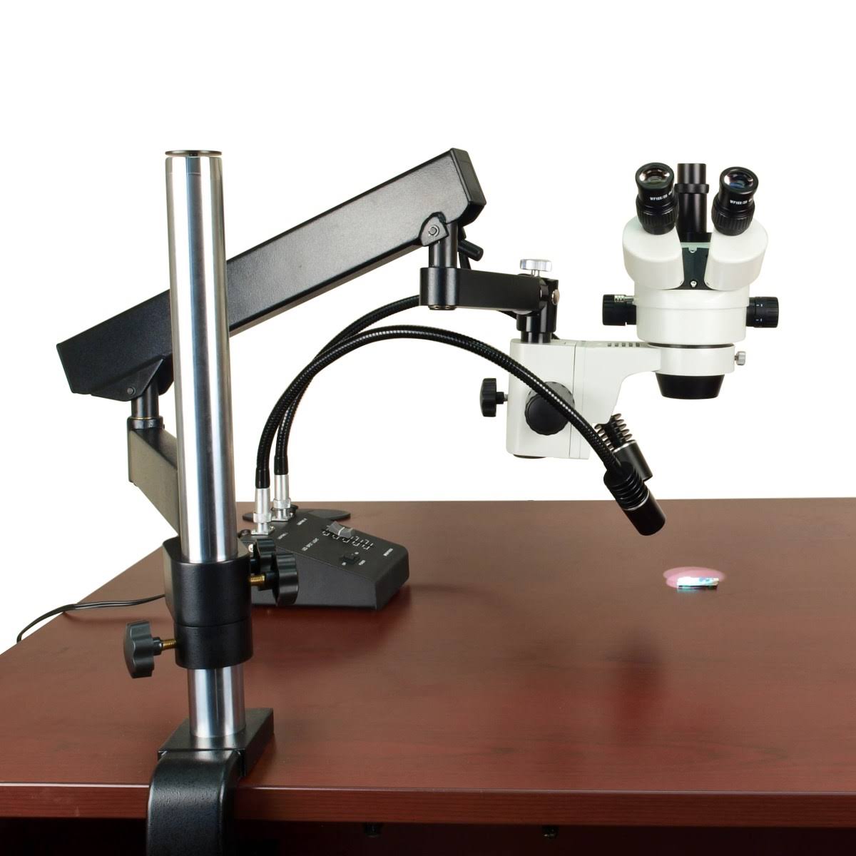 7X-45X Zoom Trinocular Microscope with Articulating Arm Stand and 6W LED Dual Gooseneck Light V57854