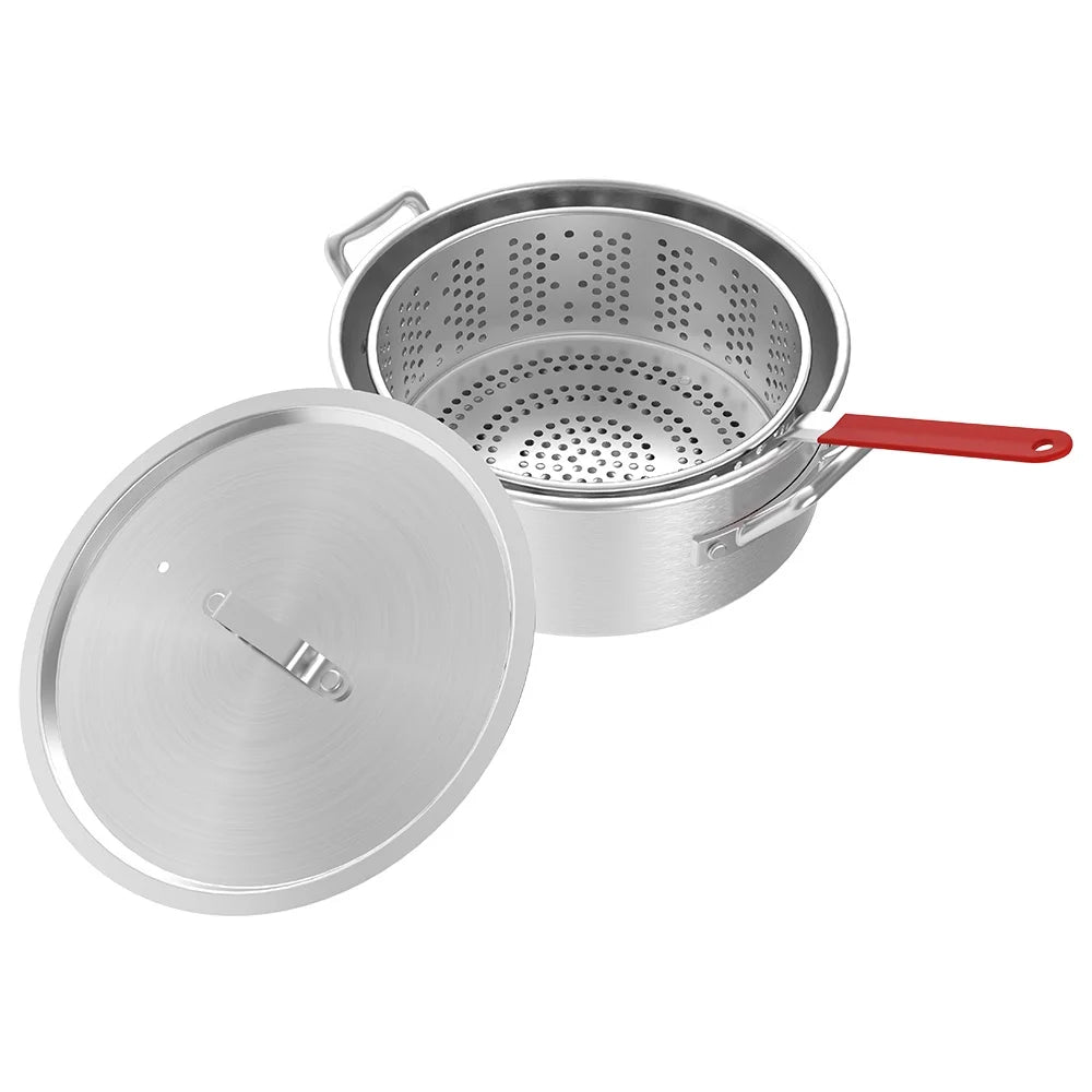 10.5 Qt. Aluminum Fryer Pot with Strainer Basket and Lid U9565