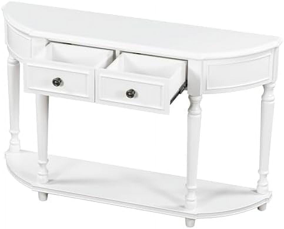 Antique White Wood Half Console Table with Drawers P74729