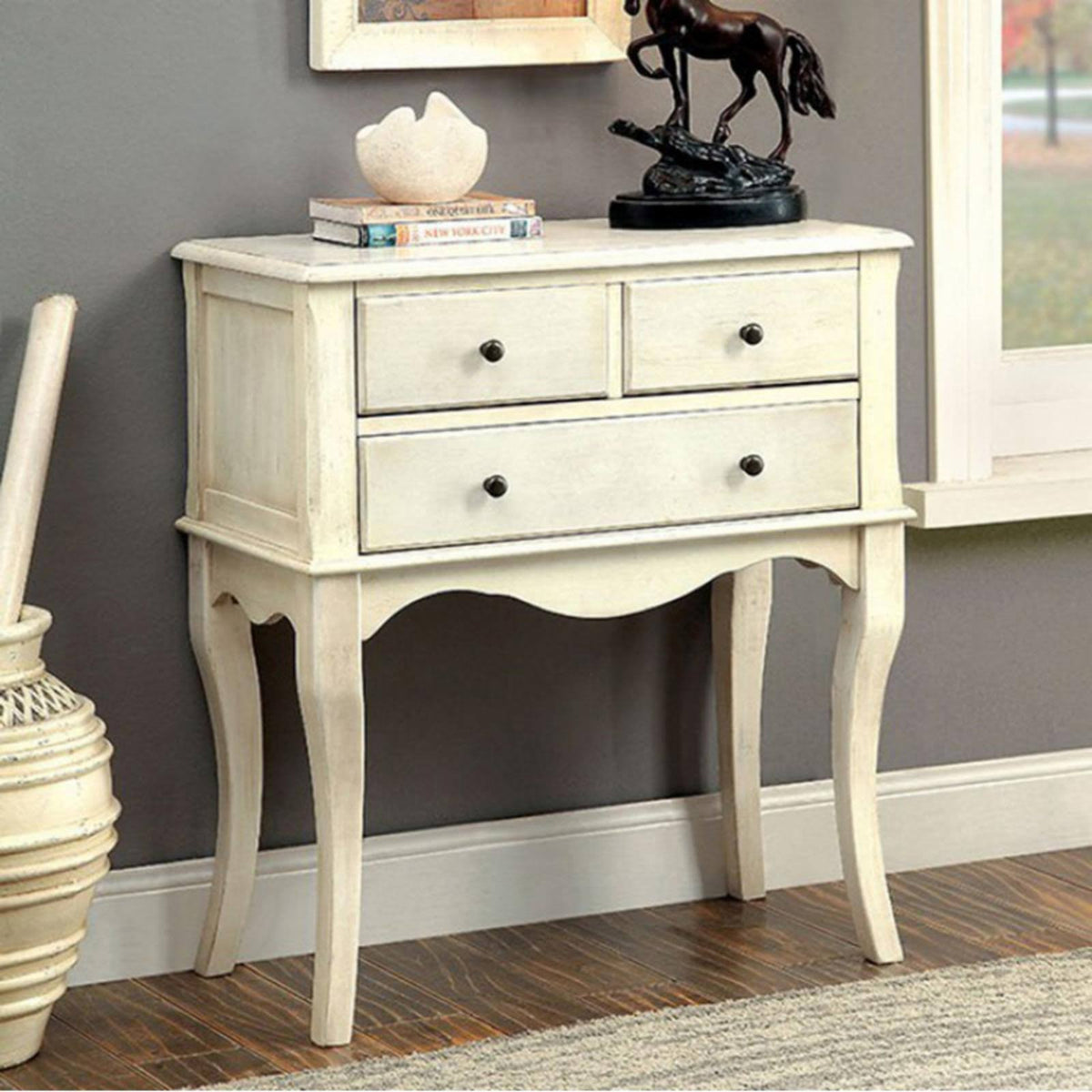 Antiqued White Hallway Cabinet D20906