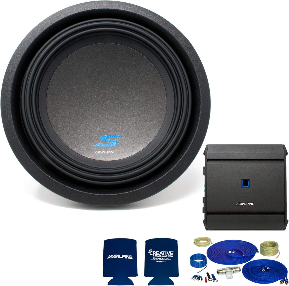 Mono Amplifier and 10" Dual 4-Ohm Subwoofer with Wire Kit Y32435