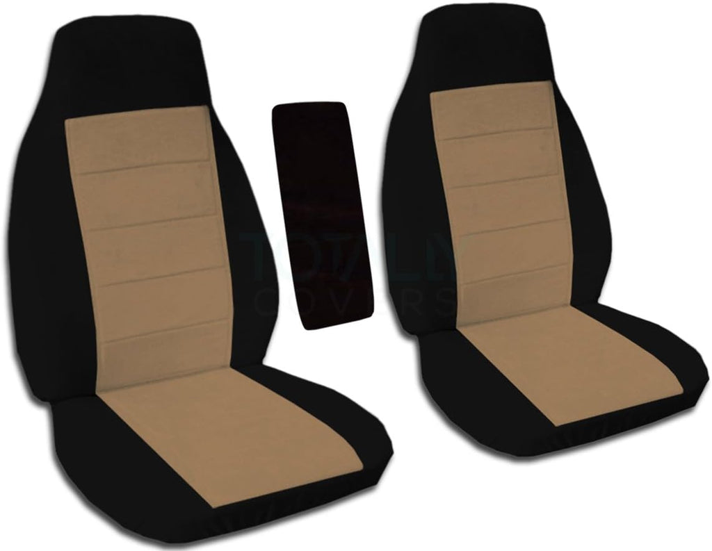 Black and Sand Two-Tone Truck Bucket Seat Covers with Center Armrest Cover U86173