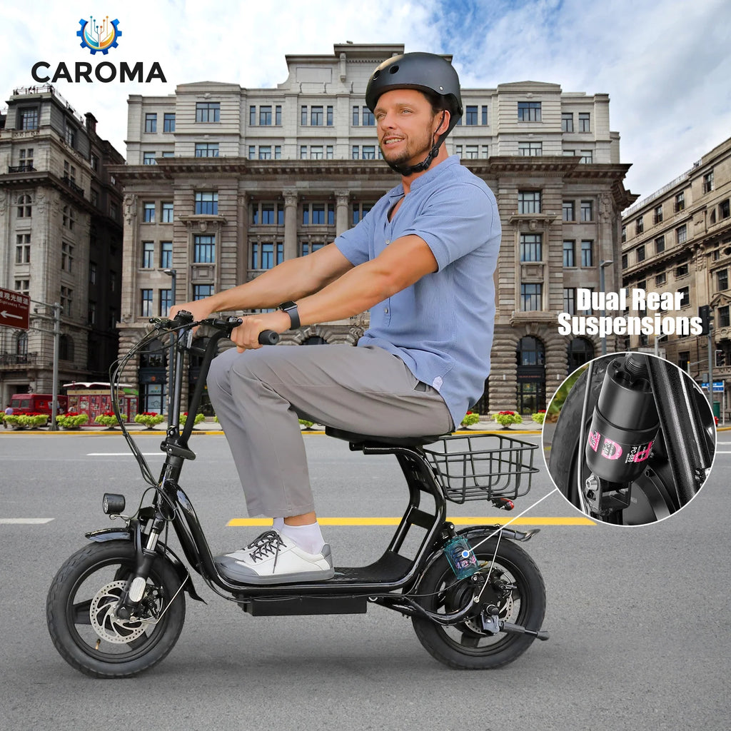 48V 500W Adults Electric Scooter with Removable Seat, 14" Off-road Pneumatic Tires, 20 MPH Max, 30 Miles Range, 350lbs Weight Limit, Black R7101