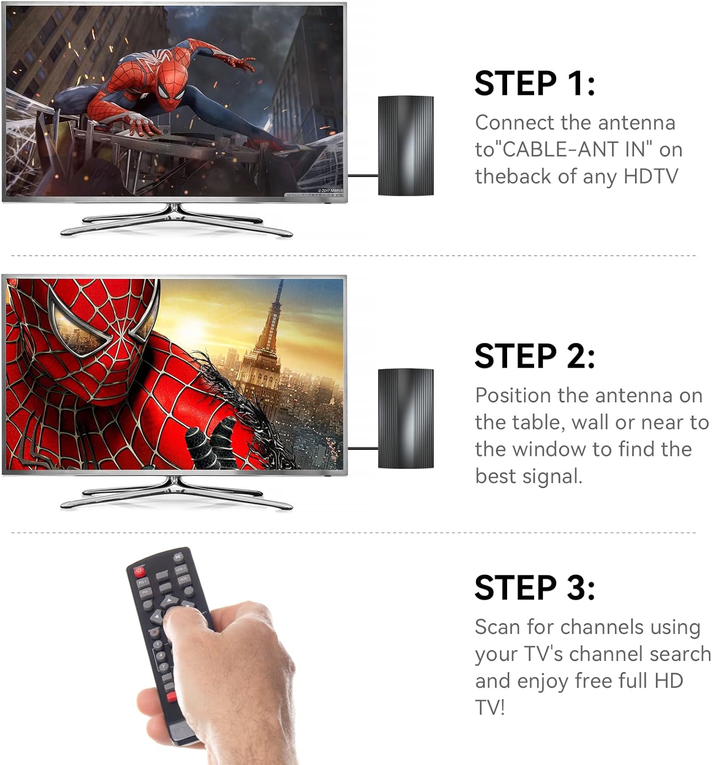 HD TV Antenna with Amplifier Signal Booster 33ft Coaxial Cable S253