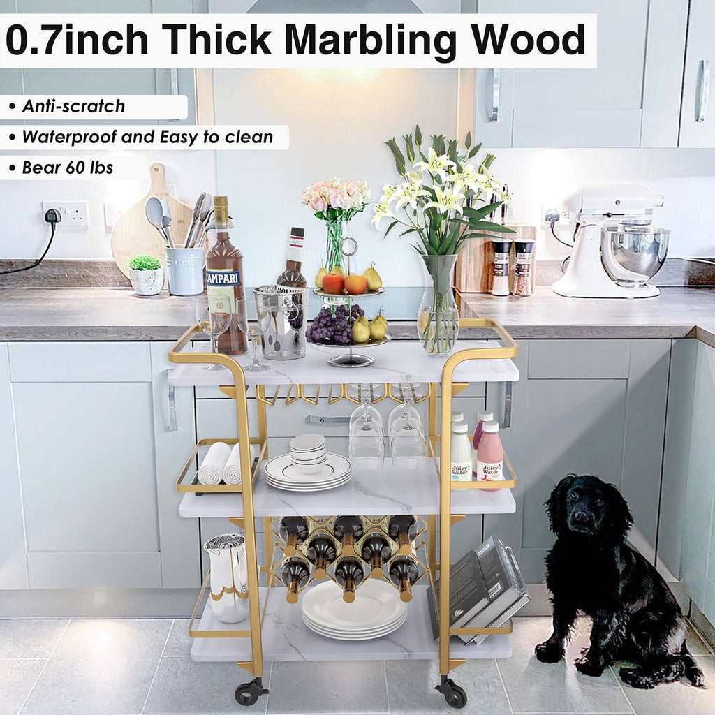 Black 3 Tier Bar Cart with Wheels J9656