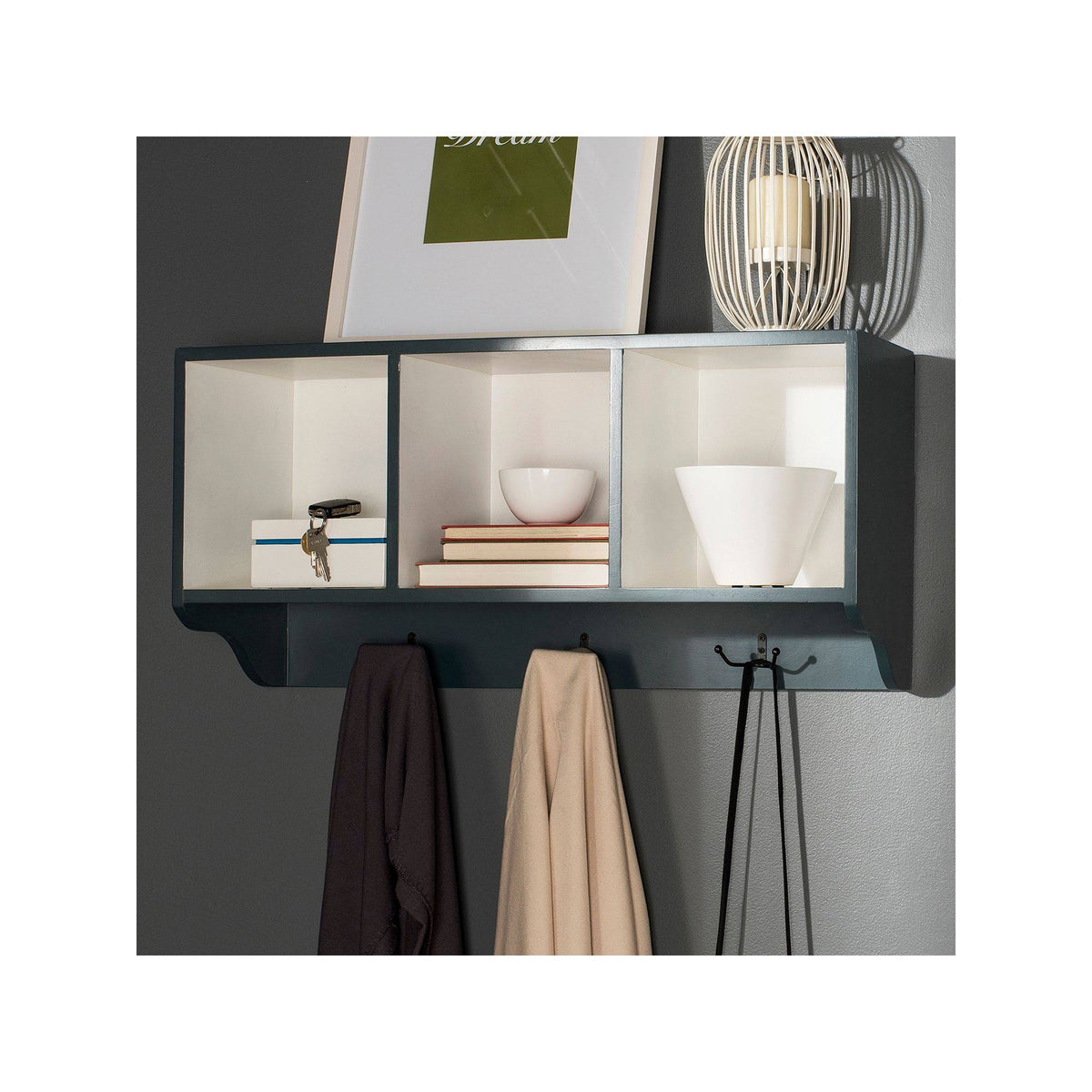 Ash Grey/White Wall Shelf with Storage Compartments M854