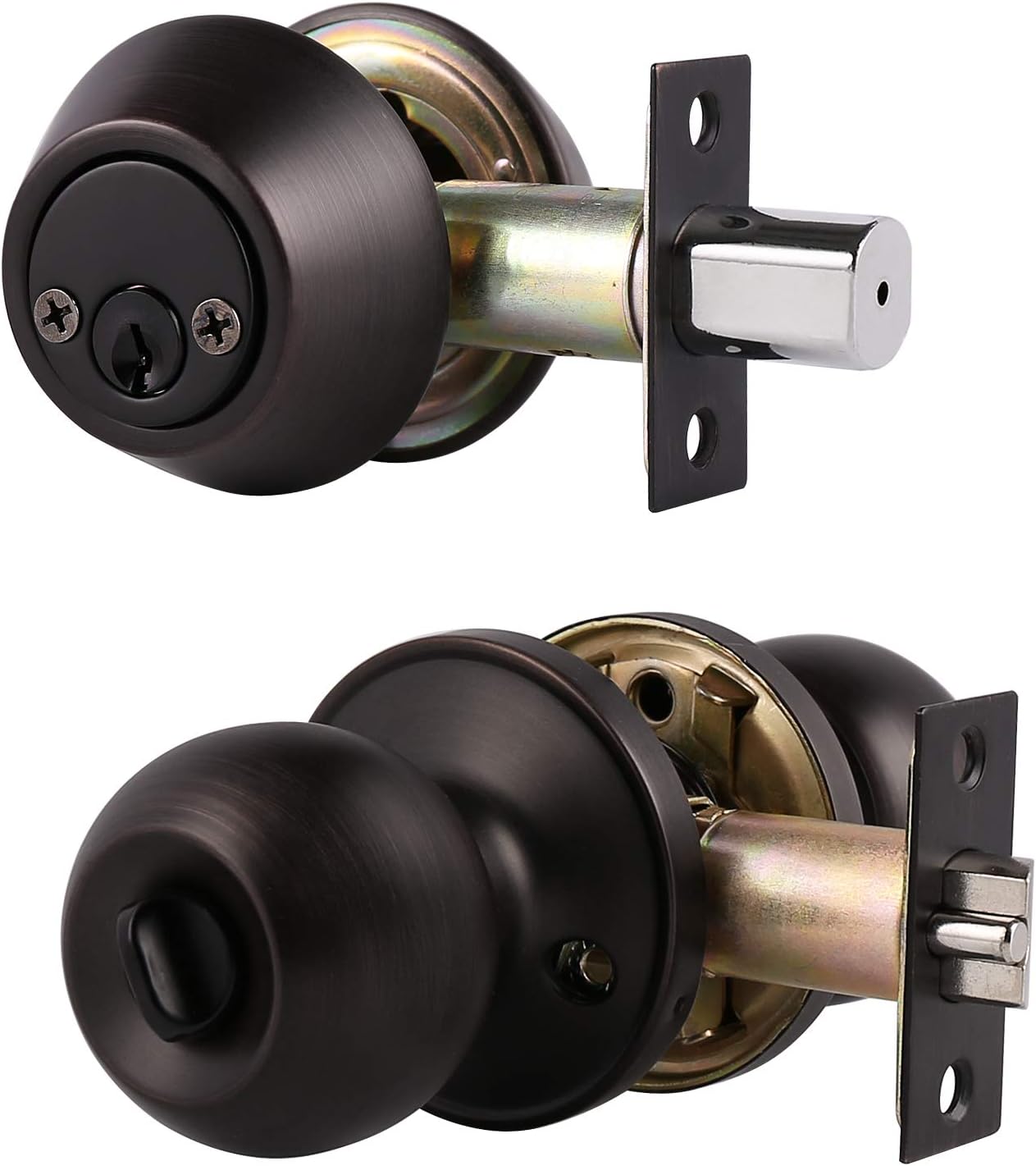 Oil Rubbed Bronze Door Knobs with Single Cylinder Deadbolts, Keyed Alike Handleset Combo Pack, Set of 3 Pack of 2 V723177