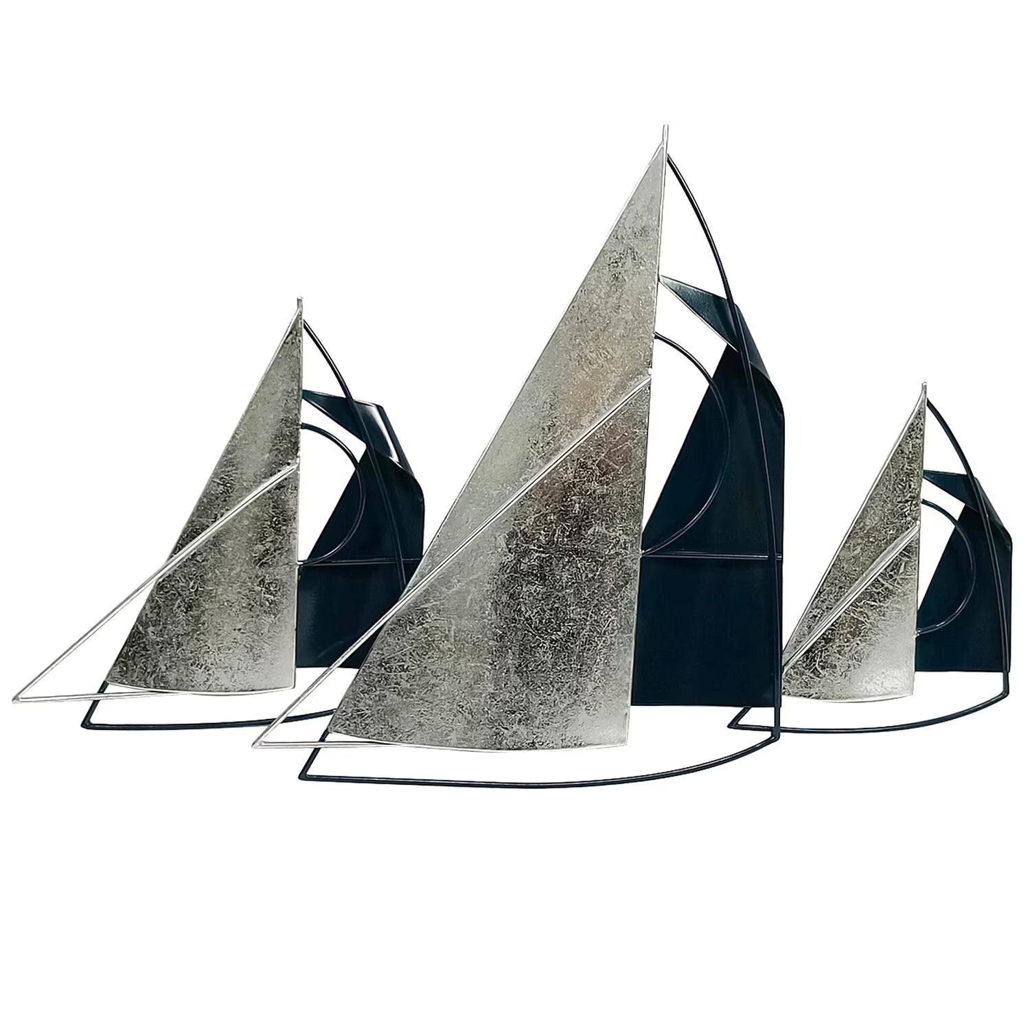 Blue Silver Metal Sailboats Hanging Wall Artwork X9609