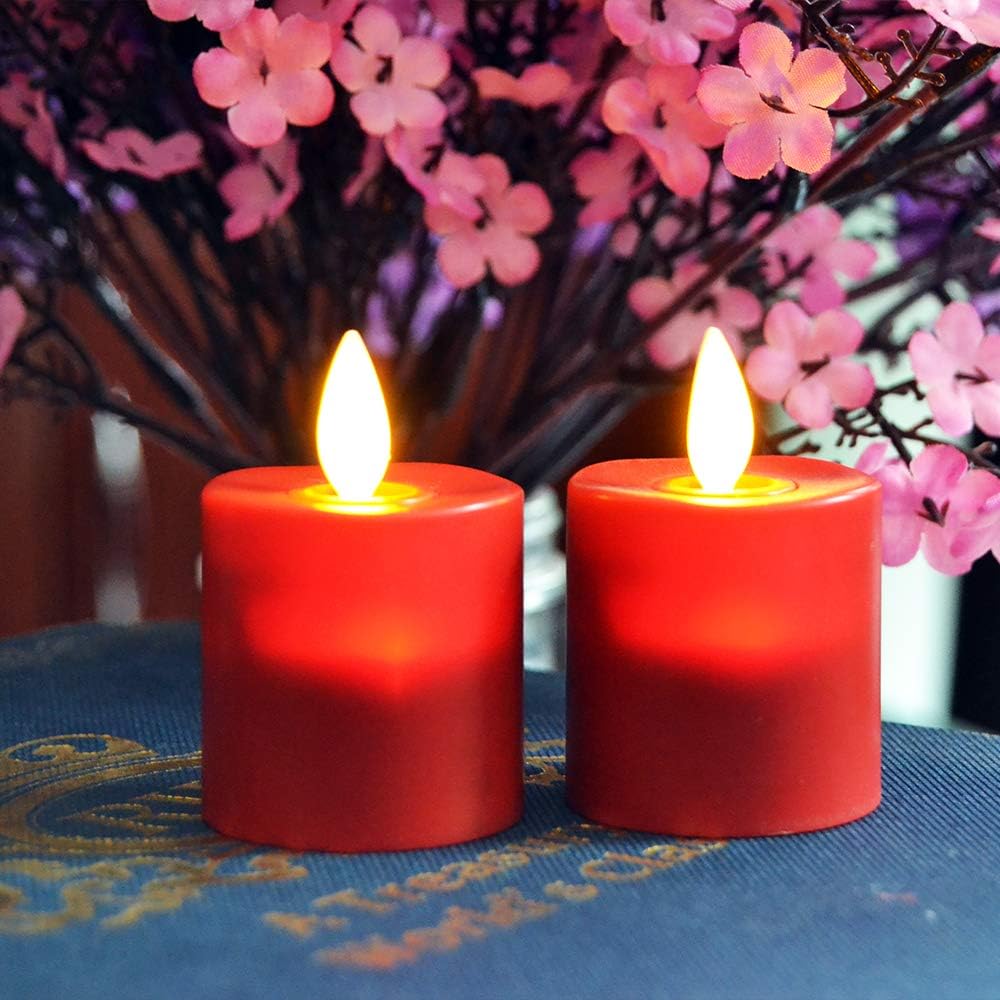 Red Pack of 4 Rechargeable LED Tealight Candles with Remote Control M169
