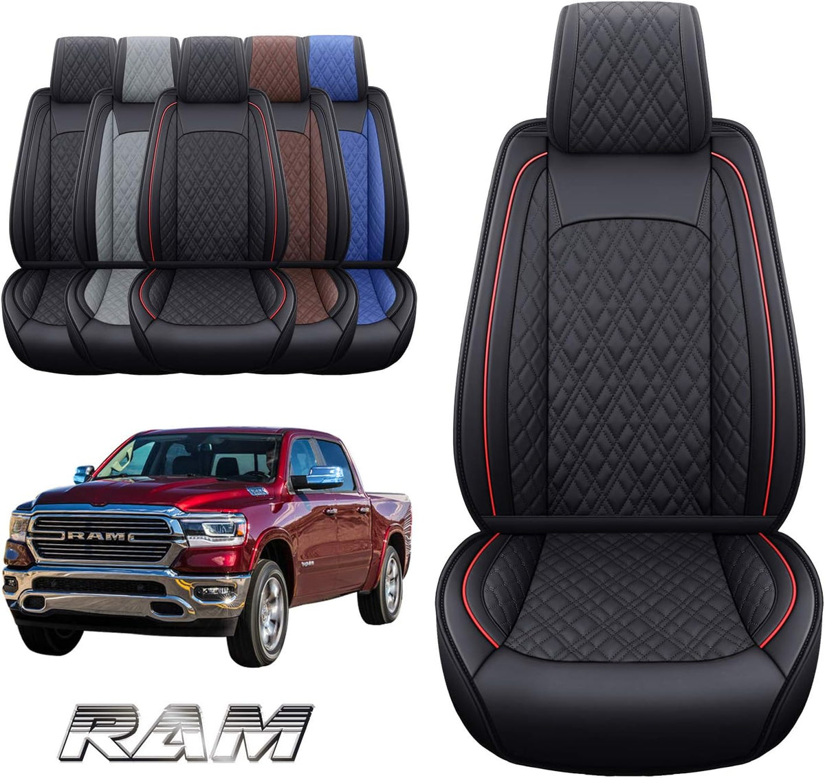 Black Waterproof Leather Rear Car Seat Covers Pickup Truck Crew Cab Pack of 2 W583683